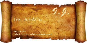 Irk Jolán névjegykártya