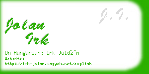 jolan irk business card